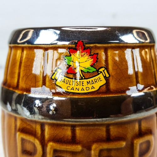 Vintage Beer Barrel Mug Cup Ceramic Wood Grain Salt Ste Marie Canada Japan - Picture 2 of 8