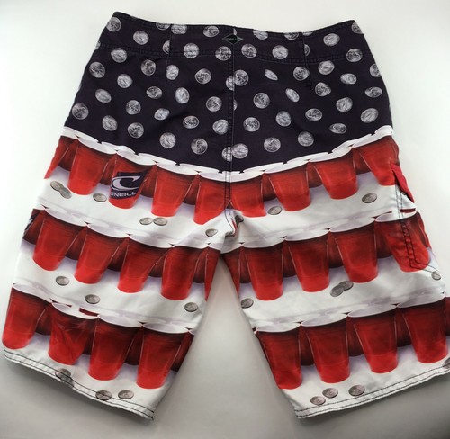 Pantalones cortos para hombre O'Neill rojos con tabla de tazas, talla 30, cuartos azules, bolsillo - Imagen 7 de 9