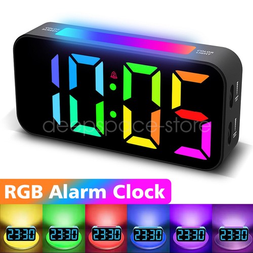 Digital Clock Night Light RGB Effect Alarm Clock Snooze Button Colorful Dimmable - Picture 2 of 24