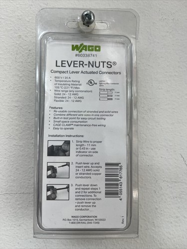 WAGO 221-413/996-010 3-Wire Lever Nuts Conductor Compact Splicing Connectors, 12 - Picture 2 of 2