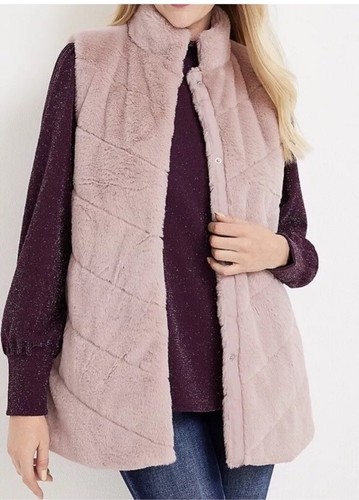 Gilet donna Maurices Plus rosa polvere pelliccia sintetica testurizzata Chevron taglia 2X nuovo senza etichette - Foto 2 di 15