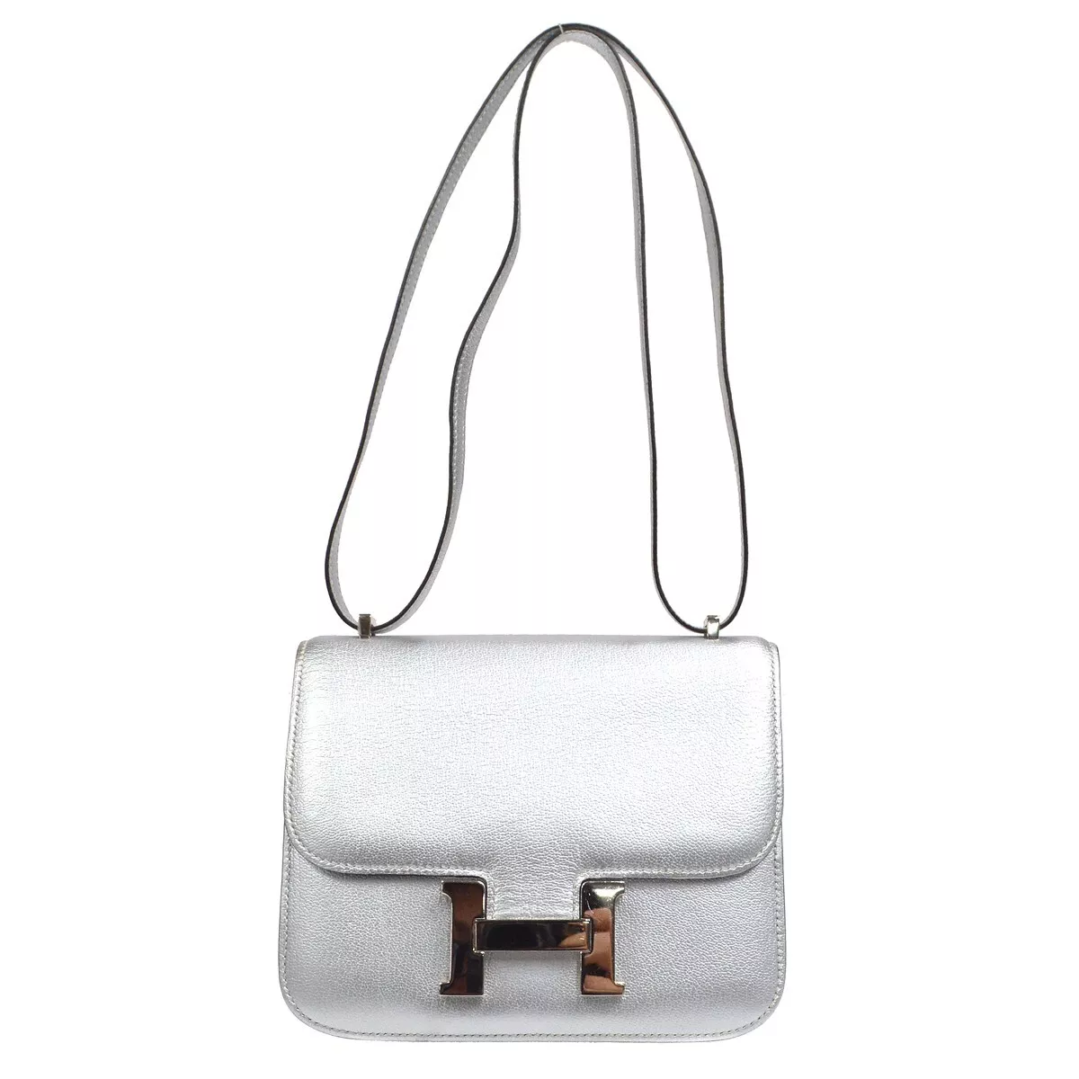 HERMES CONSTANCE 18 Shoulder Bag Silver Chevre 16X □H 65005