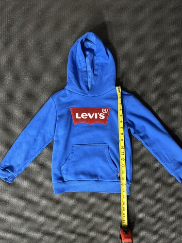 Levi’s Fleece Chenille Patch Logo Pullover Hoodie Blue Size Child Small - Picture 2 of 6