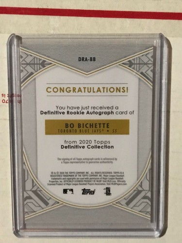2020 Topps Definitive Rookie Autograph Bo Bichette RC Auto 31/50 Blue Jays RAW - Picture 5 of 6
