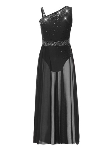 Mädchen glänzendes lyrisches Kleid Ballett fließend Rock Turnanzug ärmellos modern Tanz - Bild 127 von 178