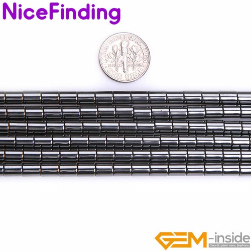 Black Hematite Natural Tube Column Stone Beads Jewelry Making 15" Non-Magnetic - Picture 8 of 38