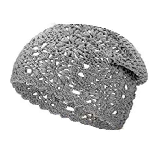 Crochet Slouchy Beanie Hat Handmade Knit Cutout Floral Skull Cap Cotton Knitted - Picture 19 of 21