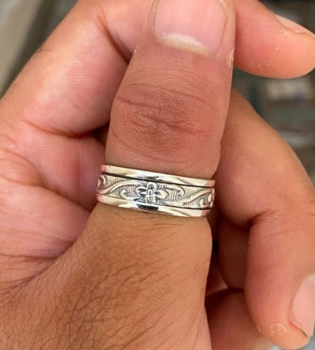 925 Sterling silver Band &Spinner Meditation Ring Handmade Ring  All Size-q-50 - Picture 1 of 6