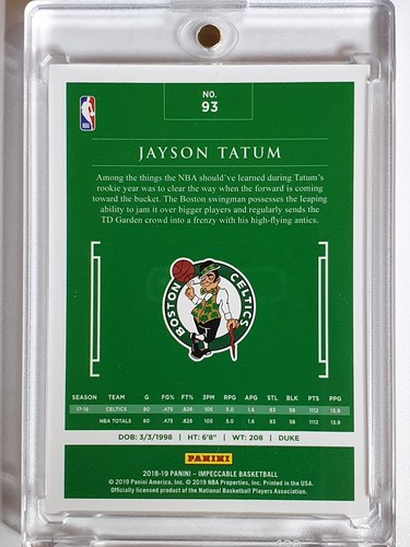 2018 Panini Impeccable Jayson Tatum #93 BRONZE /99 Edition - Ready to Grade - Picture 3 of 3