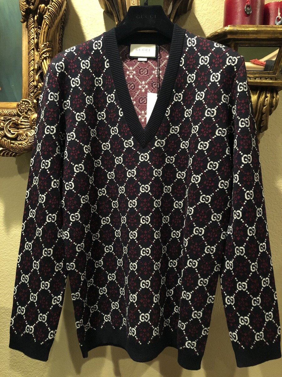 【最安値】GUCCI GG Diamond Wool カーディガン XL 高級 GUCCI グッチ GG ダイヤモンド アルパカ ウール Vネック ニット