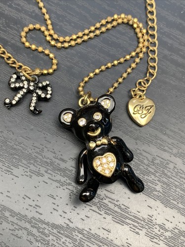 Vintage Articulated Black Bear Betsey Johnson Pendant 34” Rhinestone Bow - Picture 9 of 10