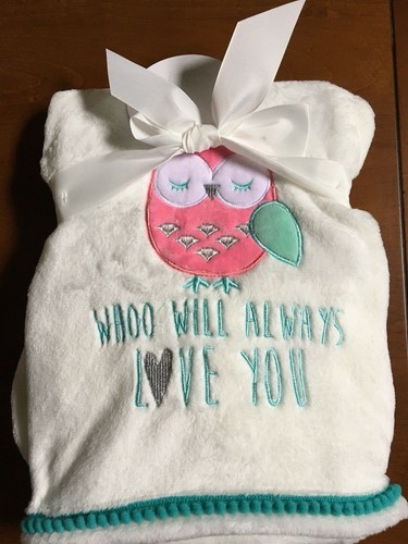 Babe Luxe Soft White Baby Blanket Owl Whoo Will Always Love You 30x40 NEW - Picture 1 of 6