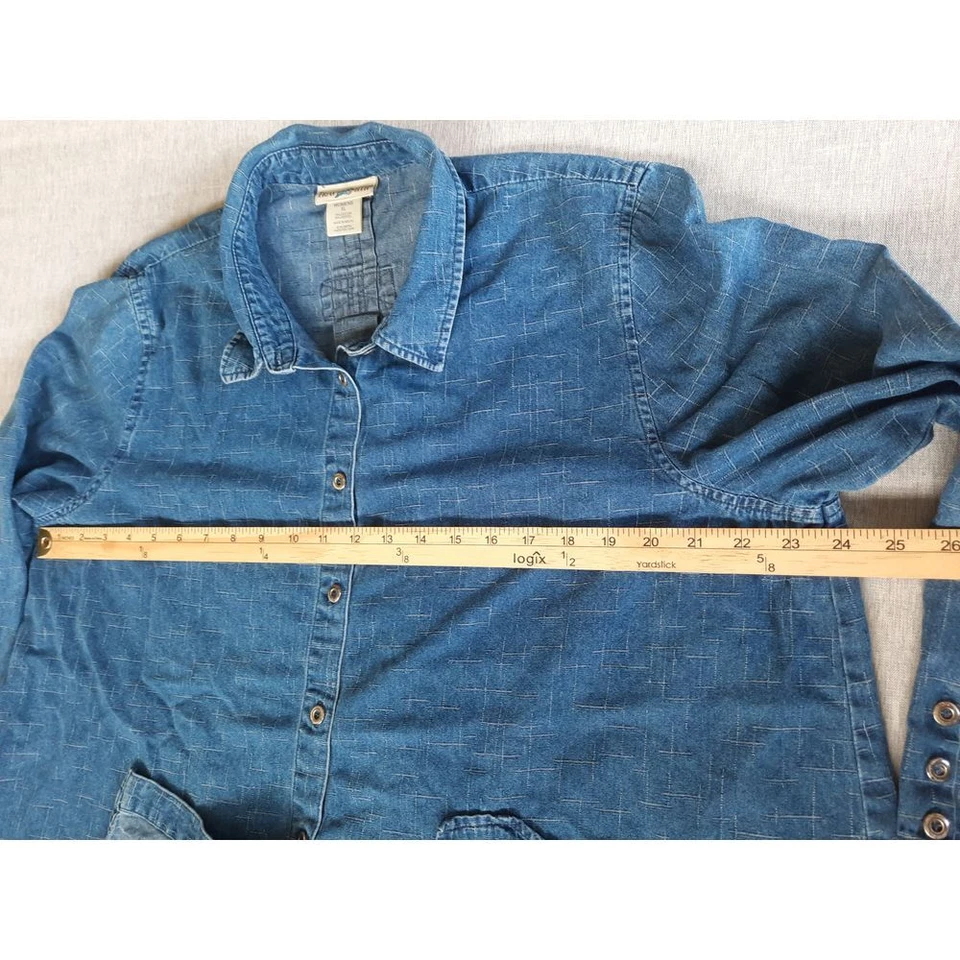 Blusa TravelSmith feminina XL xadrez cambraia azul top camisa botão mistura Lyocell - Imagem 4 de 4