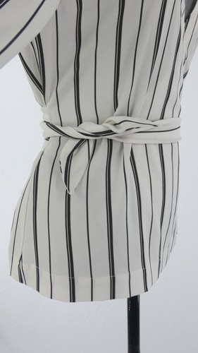 Whistles Wrap Blouse Striped Black White Belted LIANNE Deep V Neck Size S - Picture 10 of 19