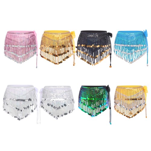 Women's Sparkly Sequin Tassel skirts Hip Scarf Side Lace-up Wrap Skirt Dancewear - Picture 6 of 97