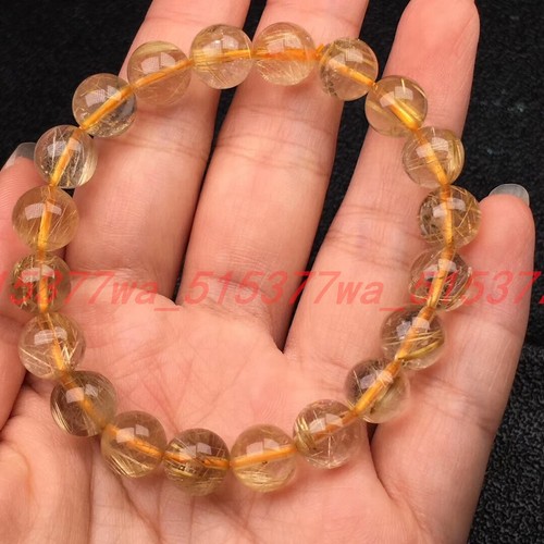 2 pcs Natural 8/10mm Gold Quartz Hair Rutilated Crystal Beads Bracelet 7.5'' - Picture 4 of 24