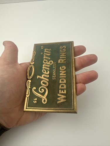 Fedi Nuziali Senza Cuciture Lohengrin Antico Vintage Ottone Nome Targa Logo Espositore - Foto 10 di 14