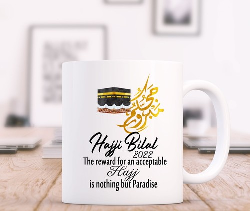 Personalisierte Hadsch Mubarak Geschenke Tasse, personalisiertes Hadsch Geschenk für HAJJI/HAJJA Set - Bild 1 von 2