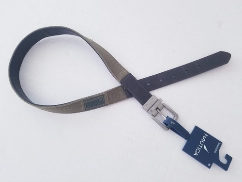 NAUTICA Reversible Brown Leather & Olive Canvas Backed Belt Boys Size M (26-28) - Picture 2 of 3