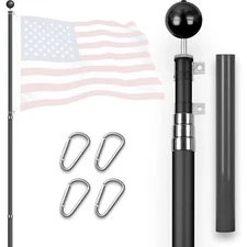 G128 16Ft Telescoping Aluminum Black Flagpole | Flag NOT Included