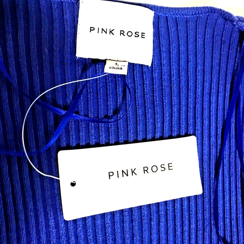 Pink Rose Faux Wrap Cropped Sweater Women's Large Galaxy Blue Ruched NWT Fairy - Picture 3 of 7