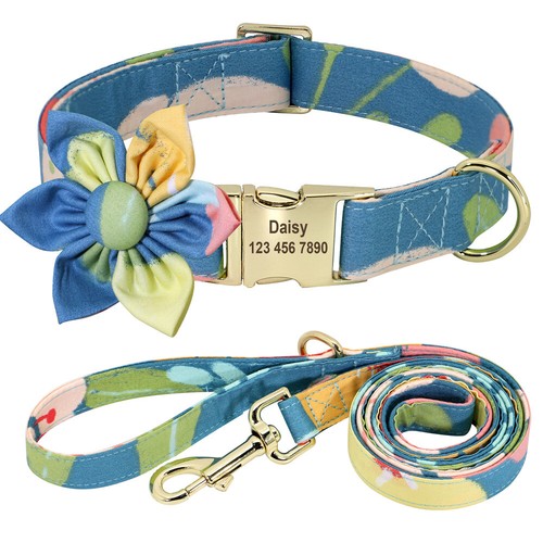 Custom Dog Collar/Leash Personalized Floral Pattern Engraved Female Pet Puppy - Picture 13 of 44