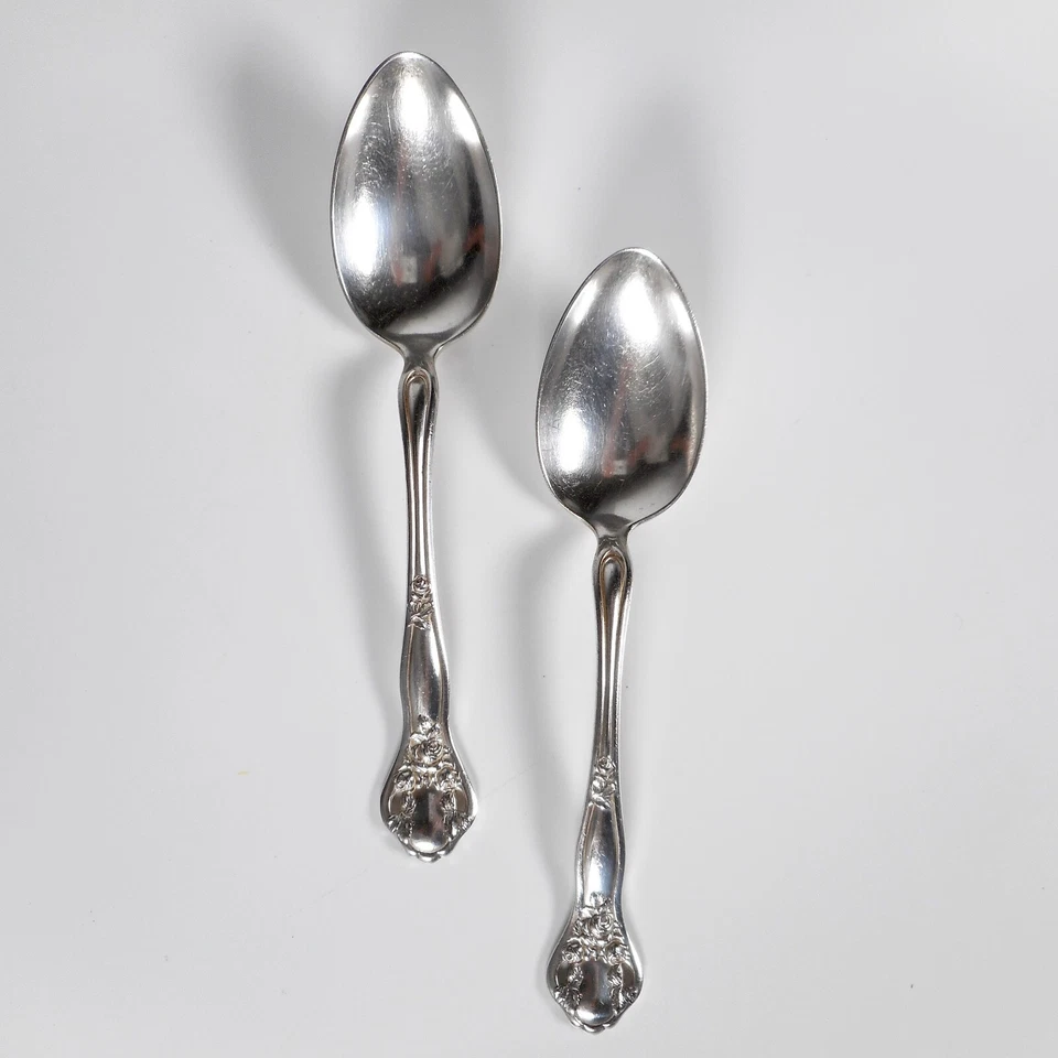 Lote de 2 cucharas sopera Holmes Edwards XIV Dolly Madison 1911 7" plata rosa de colección Foto 4 de 4