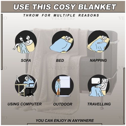 Luxury Popcorn Waffle Blanket Fleece Travel Throw Sofa Bed Warm Cosy Double King - Picture 132 of 134