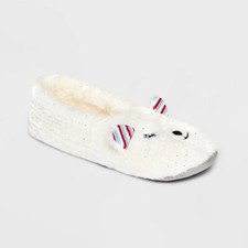 Sherpa Lined Christmas Polar Bear Faux Fur Slipper Socks with Grippers S/M 3395
