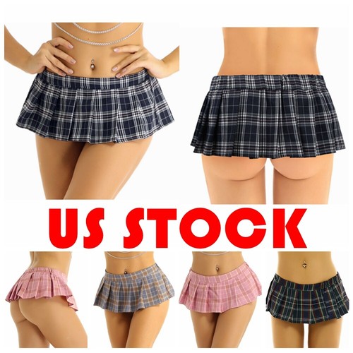 Women Sexy Plaid Pleated Mini Skirt Japanese Schoolgirl Cosplay Roleplay Uniform