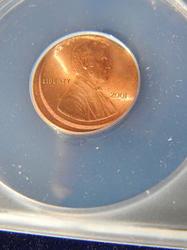 2001 LINCOLN CENT PENNY, CURVED CLIP @ K=1:00 & 10% OFF CENTER, ANACS MS 64 RED - Picture 3 of 4