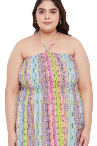 Oussum Women Maxi Tube Dress Plus Size Printed Smocked Pleated Bohemian Dresses - Picture 168 of 169