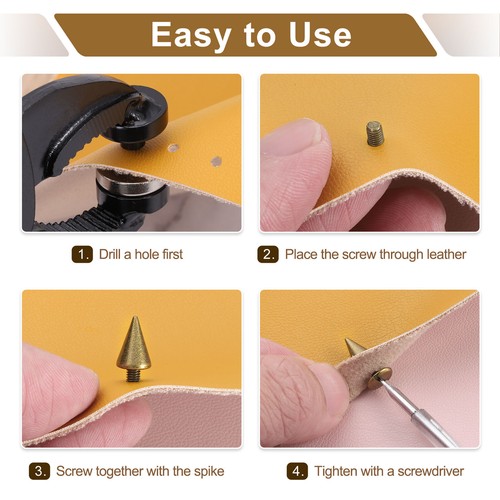 16 Sets Spikes and Studs Kit, 7mm Cone Spikes Punk Rock Rivets, Dark Red - Picture 6 of 8