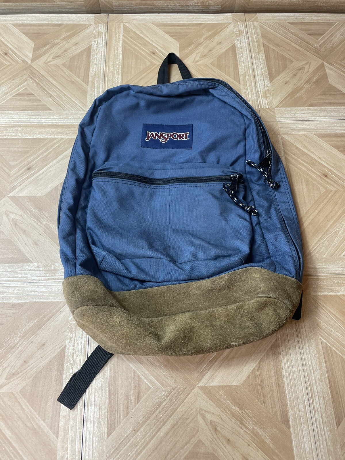 Jansport Vintage 90s Blue Backpack with Leather Bottom Gem