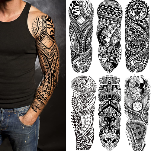 Fake Sleeve Tattoos Aufkleber 6 Blatt Vollarm Temporäre Tattoos Hüllen für Erwachsene - Bild 4 von 12