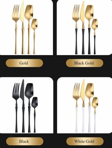 Juego de cubiertos de lujo de acero inoxidable vajilla dorada plateada vajilla cena 4 piezas - Imagen 8 de 17