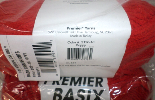 Premier Yarns Basix Chenille Brights Super Bulky Poppy Red Package of 3 Skeins - Picture 3 of 7