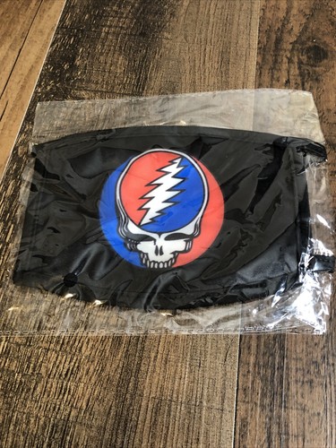Grateful Dead Steal Your Face schwarze Maske Gesichtsbedeckung wiederverwendbar waschbar NEU - Bild 1 von 4