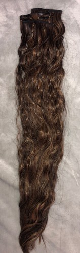 Lonai Hair Extensions Clip In 6 pc 24” Chocolate Brown/Caramel Blonde Curly - Picture 2 of 11
