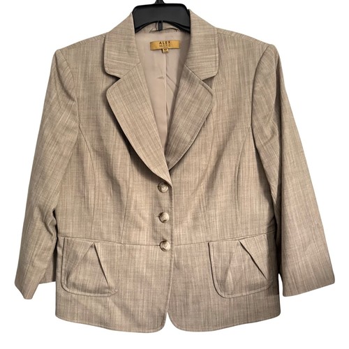 Alex Marie Petite Womens Blazer 16P Beige Checkered Polyester Viscose Blend - Picture 5 of 12