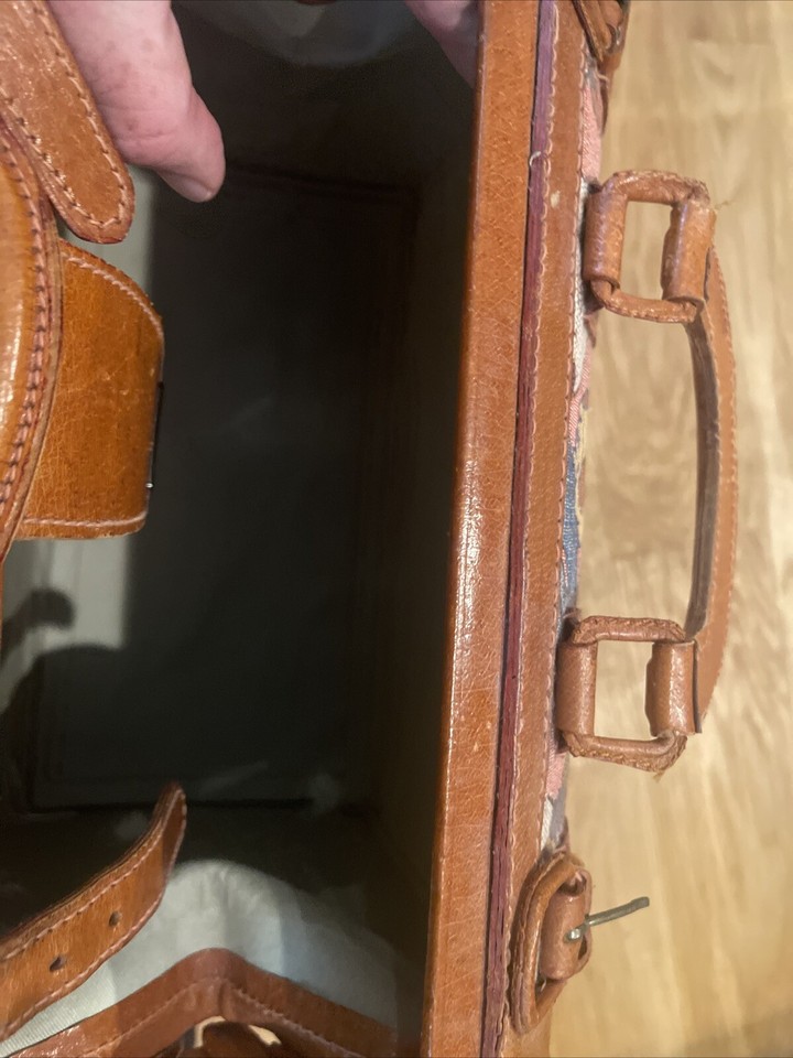 Vintage Disney Satchel Carry On Luggage Hinge Frame Leather Trim