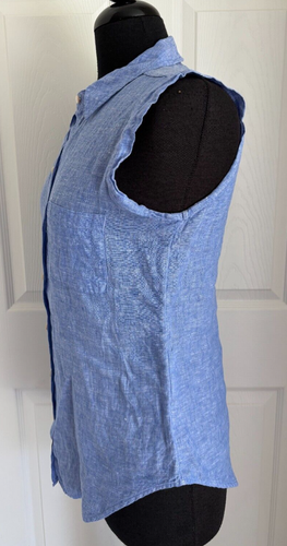 Lilly Pulitzer Breelyn 100% Linen Button-Down Top Blouse Beckon Blue Sz XS - Picture 4 of 9