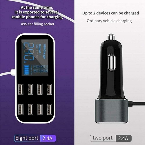 8-portowa szybka ładowarka samochodowa USB Multi USB Telefon Adapter ładowania Stacja Wyświetlacz LCD - Zdjęcie 9 z 12