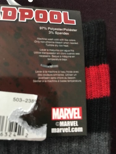 DEADPOOL Marled 1 Pair Men's Crew Socks Marvel Comics Striped NEW Grey Black Red - Picture 5 of 5