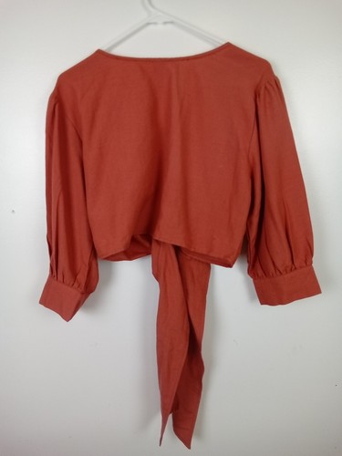 Helen Owen Rust Linen Blend Cropped Top | XS Boho Minimalist Contemporary - Picture 3 of 7