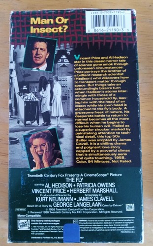 The Fly - VHS Tape - 1958 Classic 1986 Fox Video Vincent Price - Picture 3 of 3