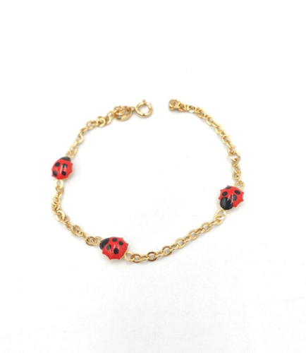 BRACCIALINO BIMBA ORO MASSICCIO 18k VINTAGE '80 CON COCCINELLE LUNGHEZZA 14 cm - 第 2/12 張圖片