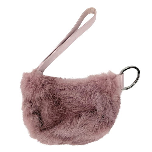 GUCCI Vintage Logo Fur Wristlet Mini Bag Pochette Handbag Purple Silver Satin - Picture 5 of 11