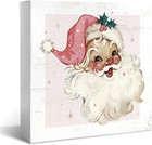 Pink Christmas Desk Decor Wooden Box Sign, Pink Christmas Sign, Christmas Santa