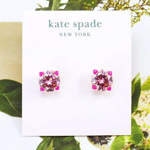 NUEVO CON ETIQUETAS Aretes Kate Spade Redondos Corazón Punta $38 Rosa Circonita Oro - Imagen 2 de 6